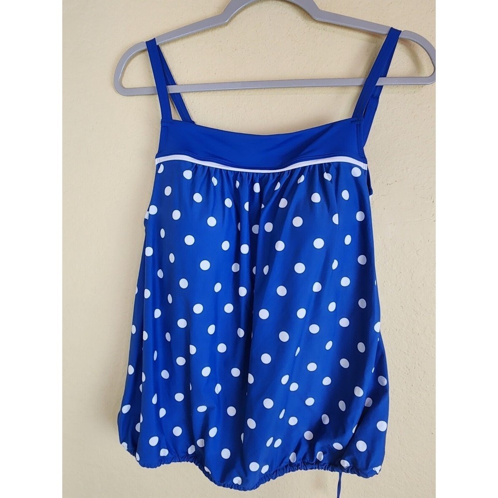 Beach House Women's Blue Polka Dot Sport Tully Tankini Swim Top Size 12 NWT